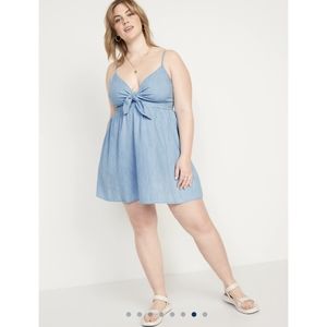 Fit & Flare Knotted Cutout Jean Cami Mini Dress for Women